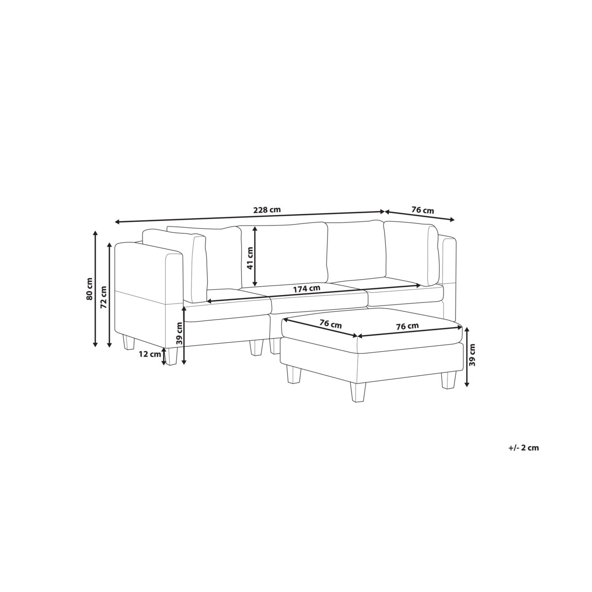 Sofa modułowa 3-osobowa z otomaną brązowa UNSTAD