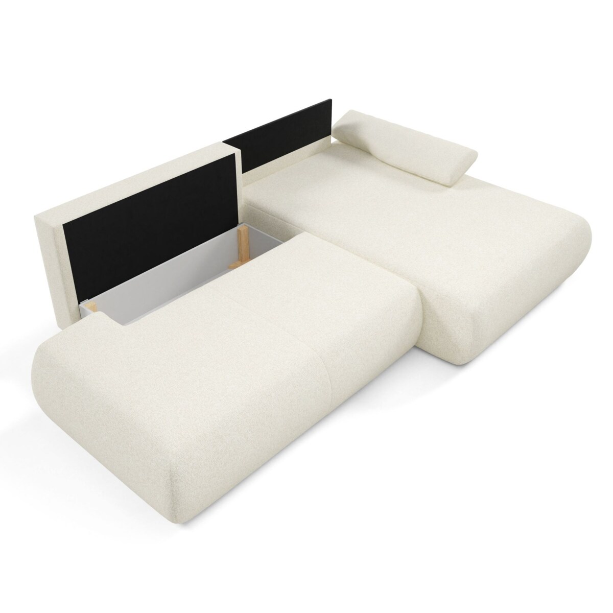 Narożnik rozkładany PENTI z pojemnikiem na pościel, prawy, ecru