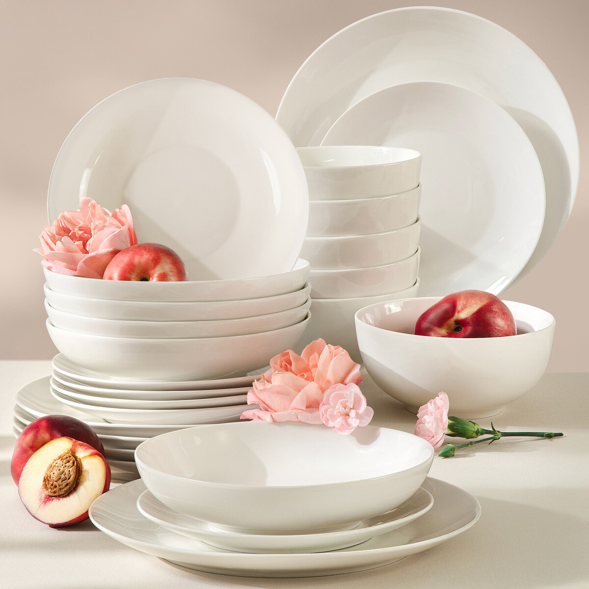 KONSIMO AD BELLA, Zestaw obiadowy 6 os. (24 el.), kolor ecru