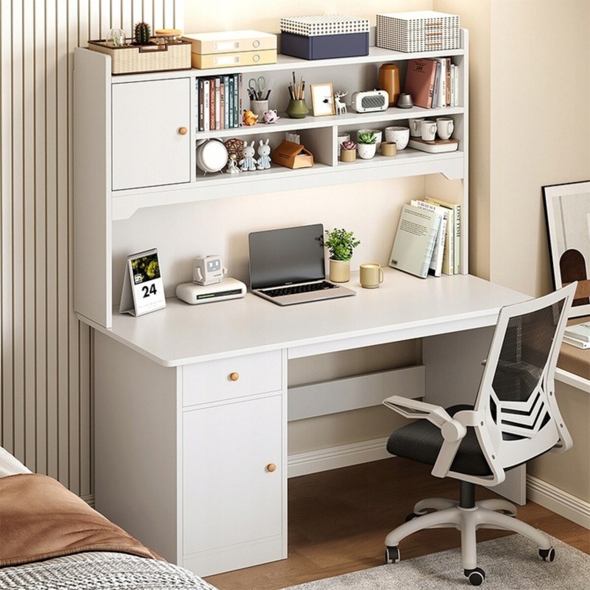 Biurko komputerowe białe loft stolik z regałem 120 cm