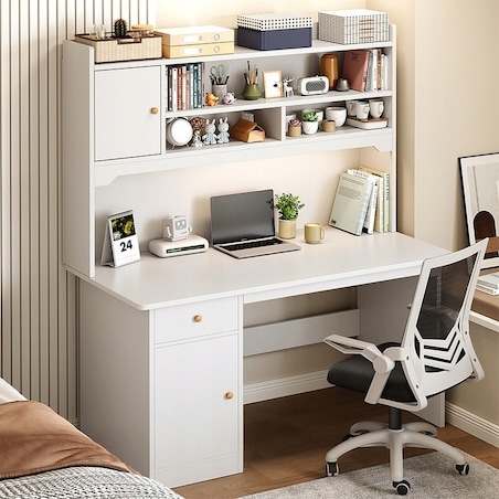 Biurko komputerowe białe loft stolik z regałem 120 cm