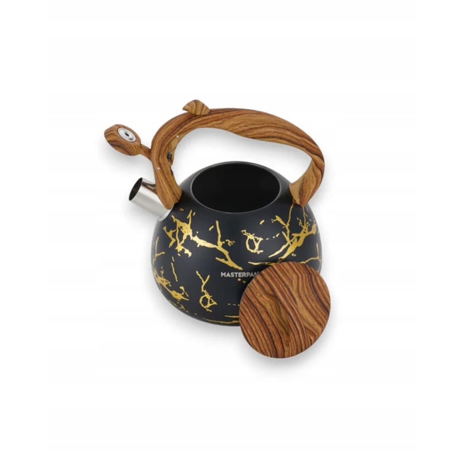 Czajnik Gazowy 2.8L Z Gwizdkiem Czarny Z Drewnianą Rączką Indukcja Gaz