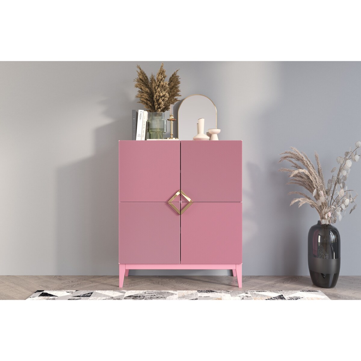 Drewniana komoda Visby DEMI HIGH / kolor pudrowy róż