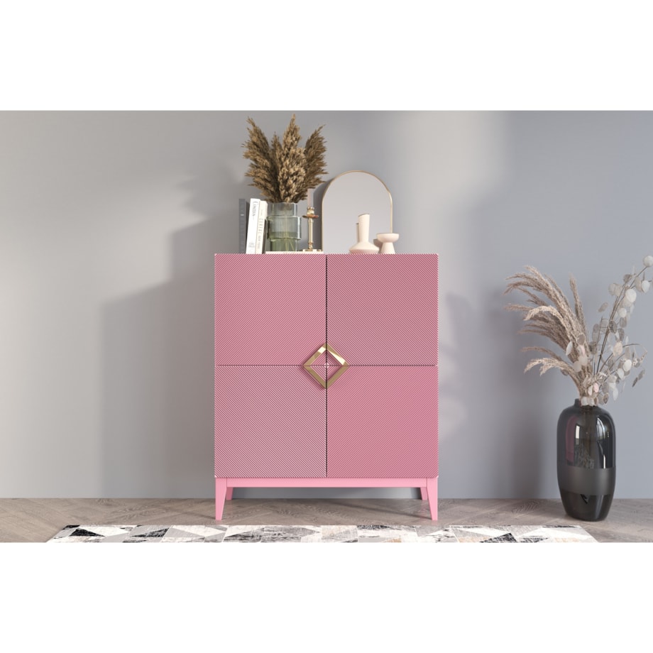 Drewniana komoda Visby DEMI HIGH / kolor pudrowy róż