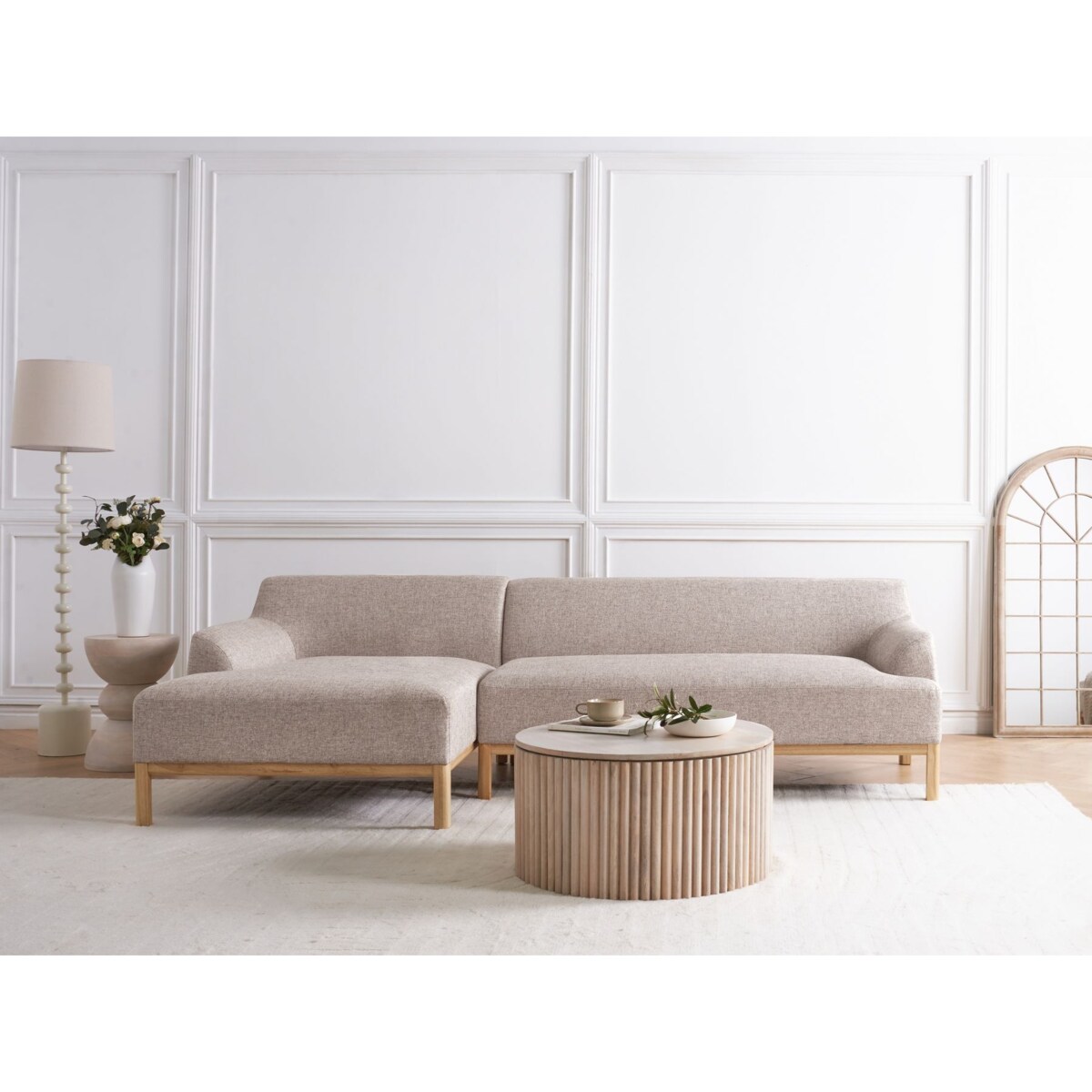 Sofa narożna prawostronna SOSJO Jasnobrązowy Tkanina Prawostronny