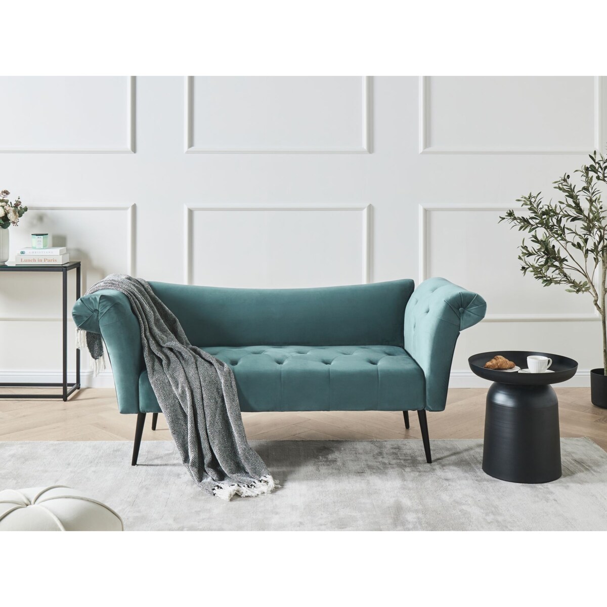 Szezlong NANTILLY Welur Lazurowy