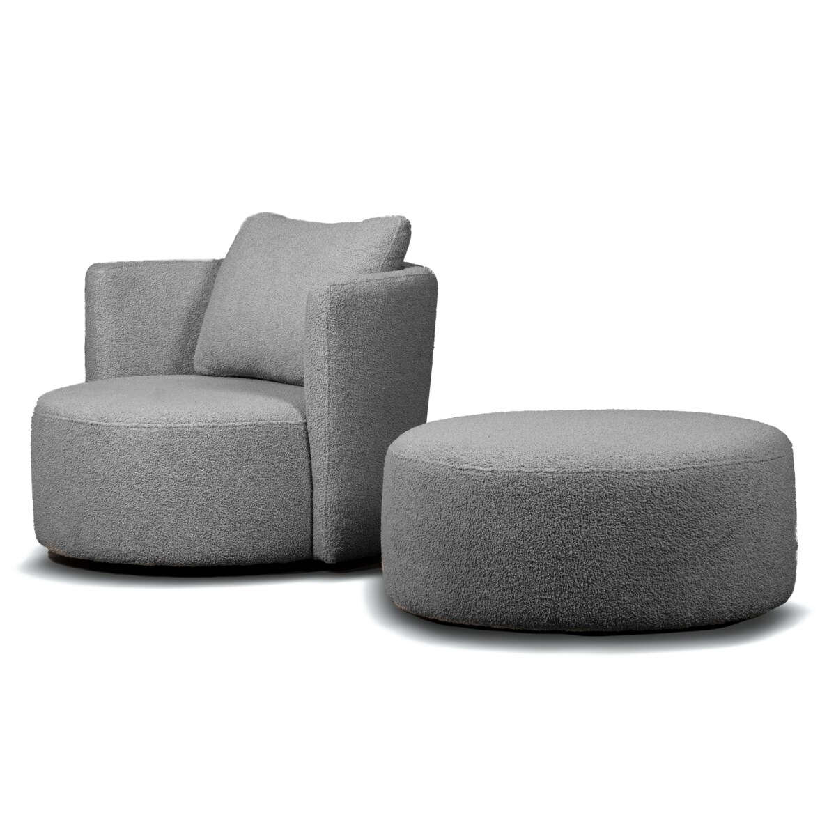 KONSIMO RAGGI Fotel i puf obrotowy baranek ciemnoszary baranek