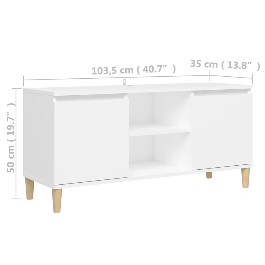 vidaXL Szafka TV z drewnianymi nóżkami, biała, 103,5x35x50 cm