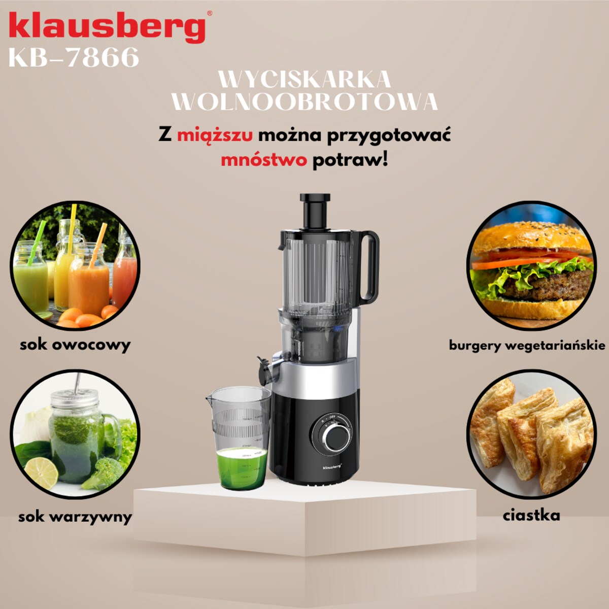 Sokowirówka wolnoobrotowa 180W do owoców i warzyw COLD PRESS KLAUSBERG KB-7871