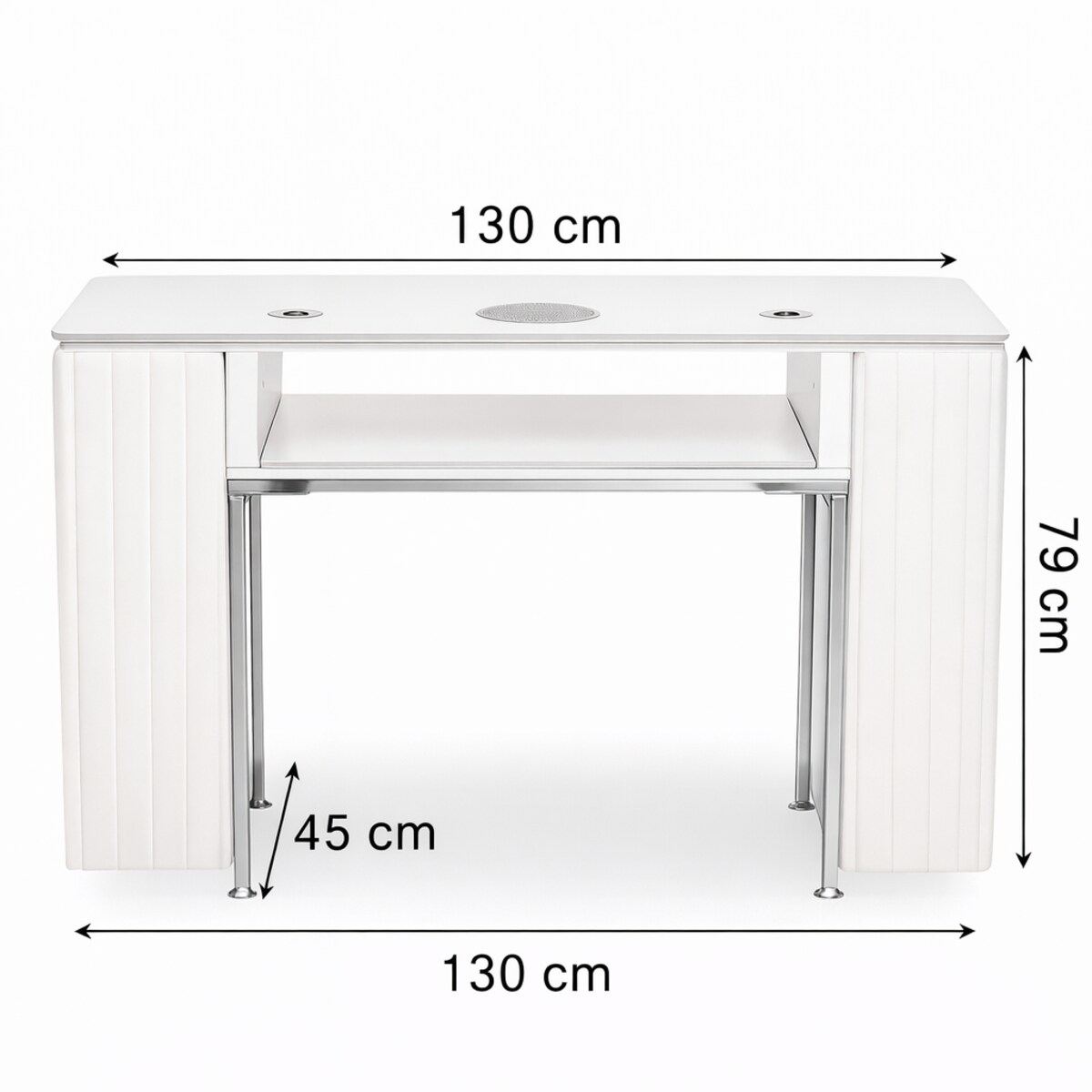 Biurko kosmetyczne z otworem na pochłaniacz biało-srebrne 130 x 45 x 78 AFINIS