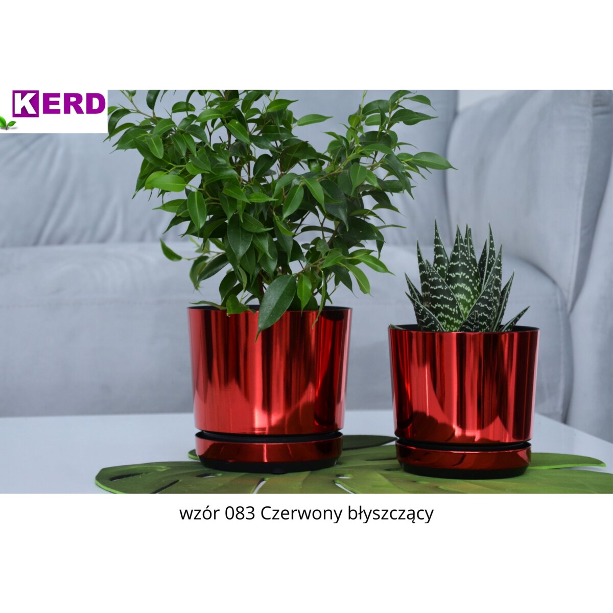 18 cm wzór CZERWONY BŁYSZCZĄCY Doniczka z podstawką wysoki metaliczny połysk elegancka na prezent
