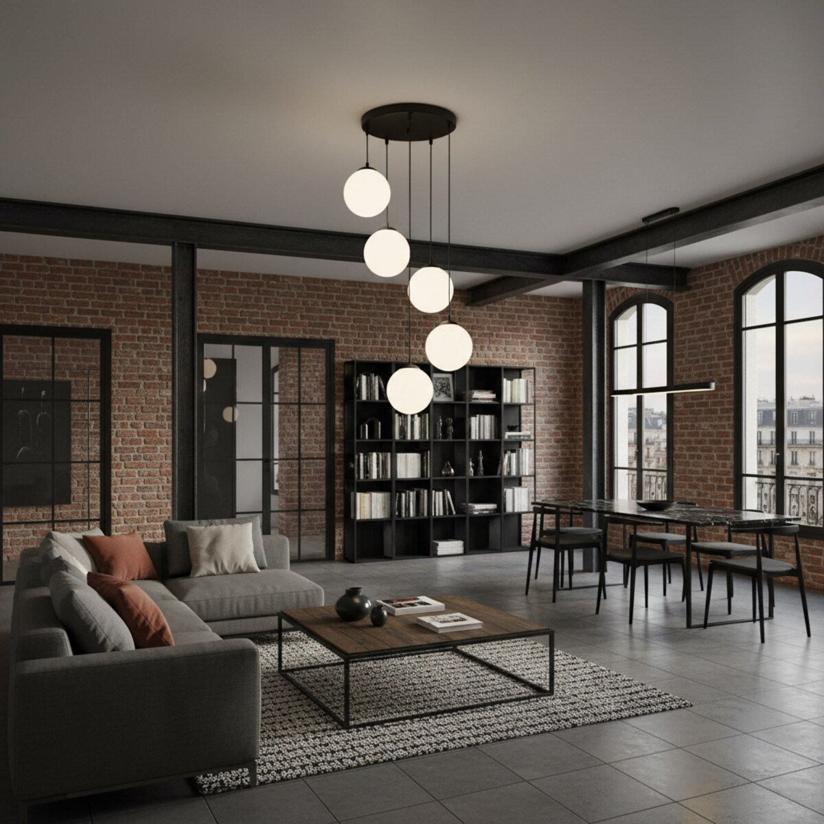 lampa wisząca 5 punktowa kaskadowa edylit kule białe czarna