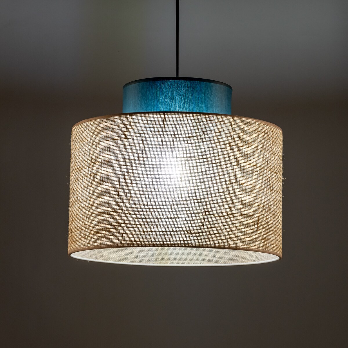 Lampa wisząca TK Lighting DUO JUTA GREEN 3256 E27 zielona jutowa regulowana 38 cm do salonu i jadalni