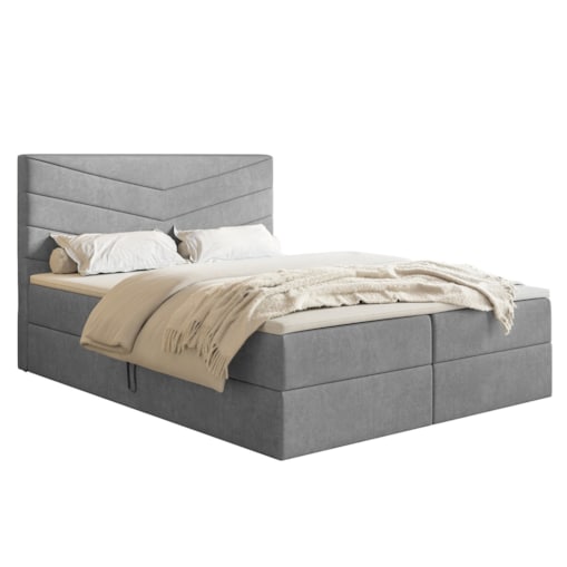 Łóżko kontynentalne G6 do sypialni 160x200 z pojemnikiem i materacem- szare