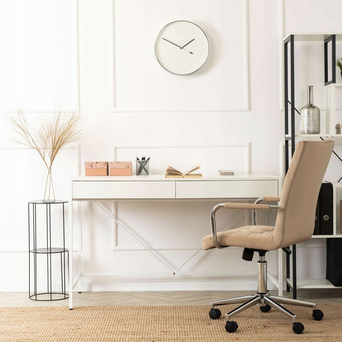 Biurko Toaletka Biała Z Szufladami Biurowe Prostokątne ALLY 123 cm