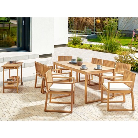 Zestaw ogrodowy dla 8 osób SASSARI II z poduszkami Certyfikowane drewno akacjowe Złamana biel