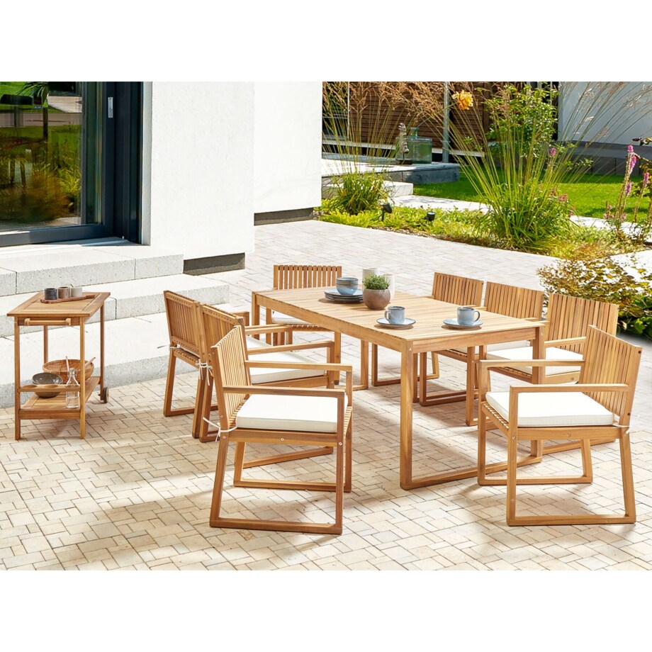 Zestaw ogrodowy dla 8 osób SASSARI II z poduszkami Certyfikowane drewno akacjowe Złamana biel