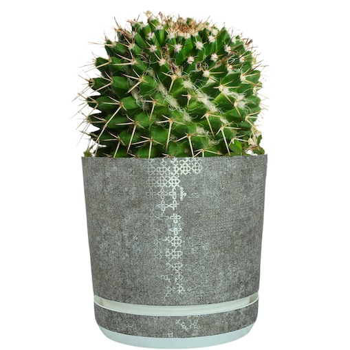 12 cm wzór Szary gres TRIBECA 013 Doniczka z podstawką matowa donica z połyskującym srebrnym wzorem