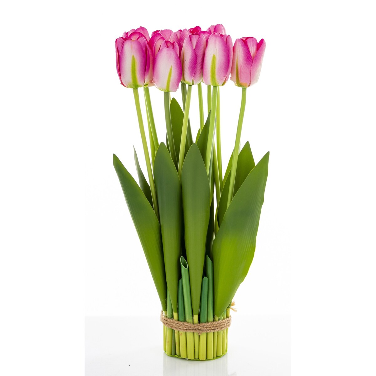 Dekoracja - bukiet sztucznych kwiatów 38x16x16 cm TULIPANY różowe