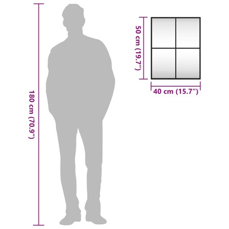 vidaXL Lustro ścienne, czarne, 40x50 cm, prostokątne, żelazo