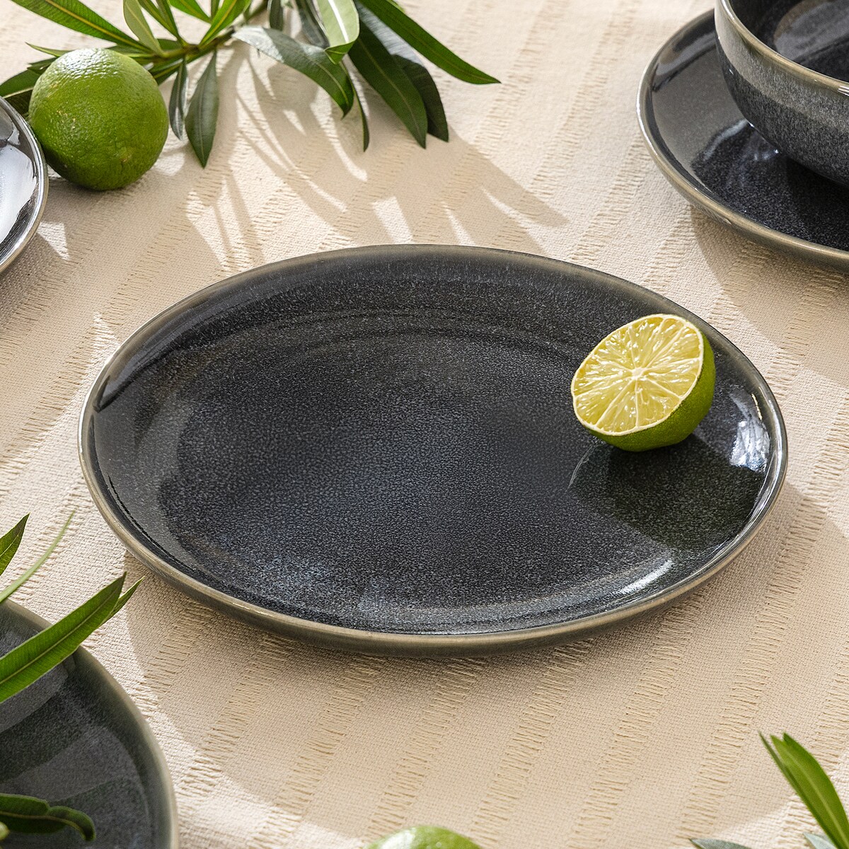 EDA Zestaw śniadaniowy 6 os. (18 el.), niebieski/szary/beżowy