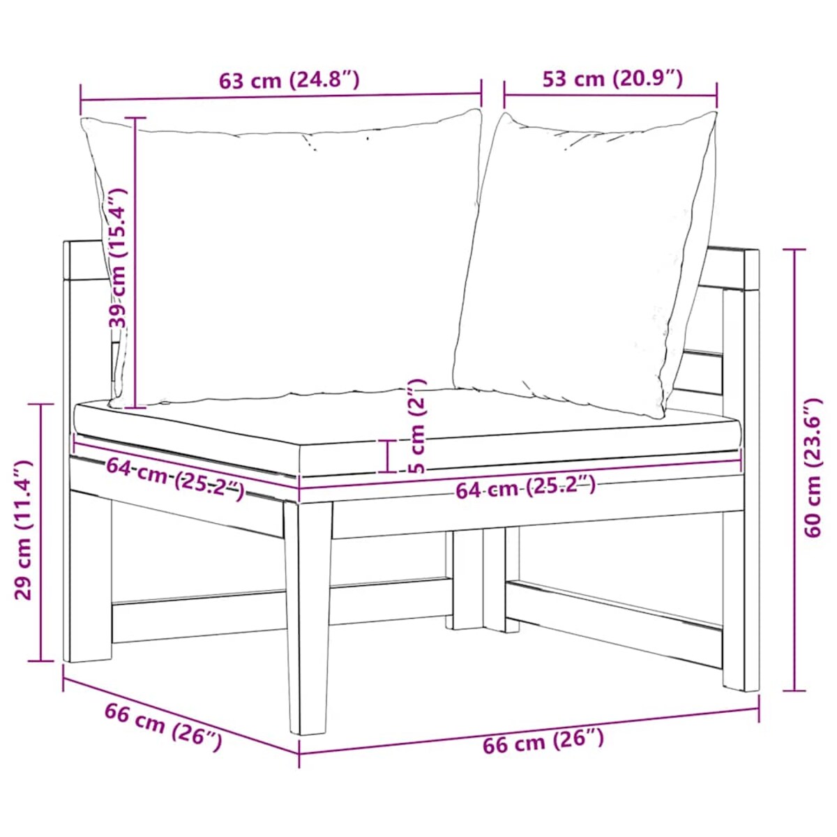 vidaXL Moduł sofy narożnej z ciemnoszarymi poduszkami drewno akacjowe