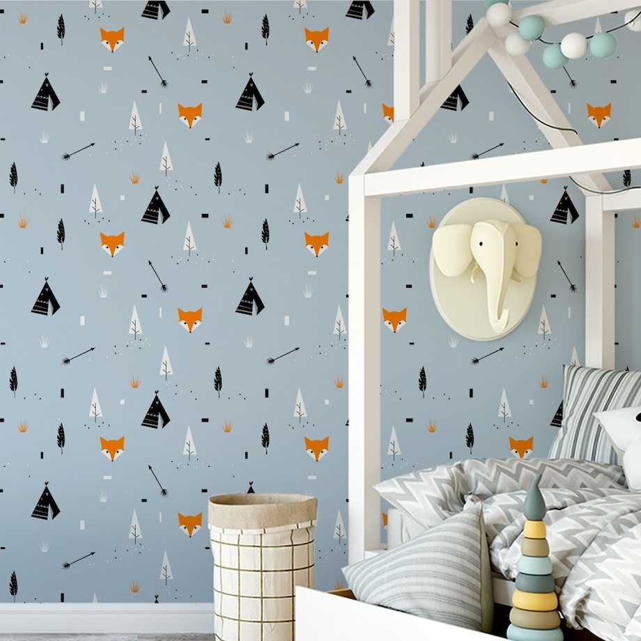 Tapeta Dla Dzieci LISKI Tipi Strzały Drzewa