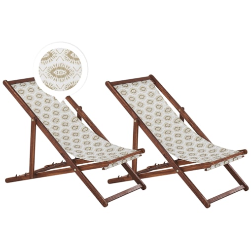 Zestaw 2 leżaków ogrodowych ciemne drewno akacjowe beżowy ANZIO