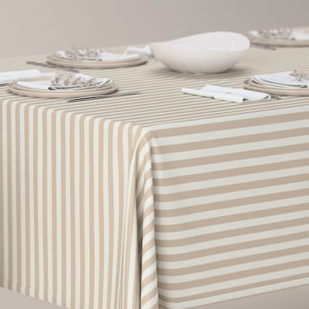 Obrus prostokątny 100 x 100 cm beżowo-białe pasy (1,5cm)