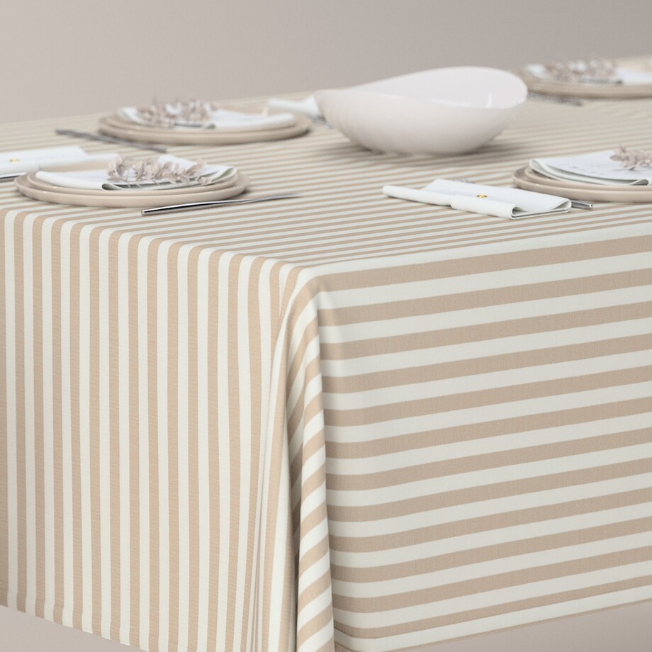 Obrus prostokątny 100 x 100 cm beżowo-białe pasy (1,5cm)