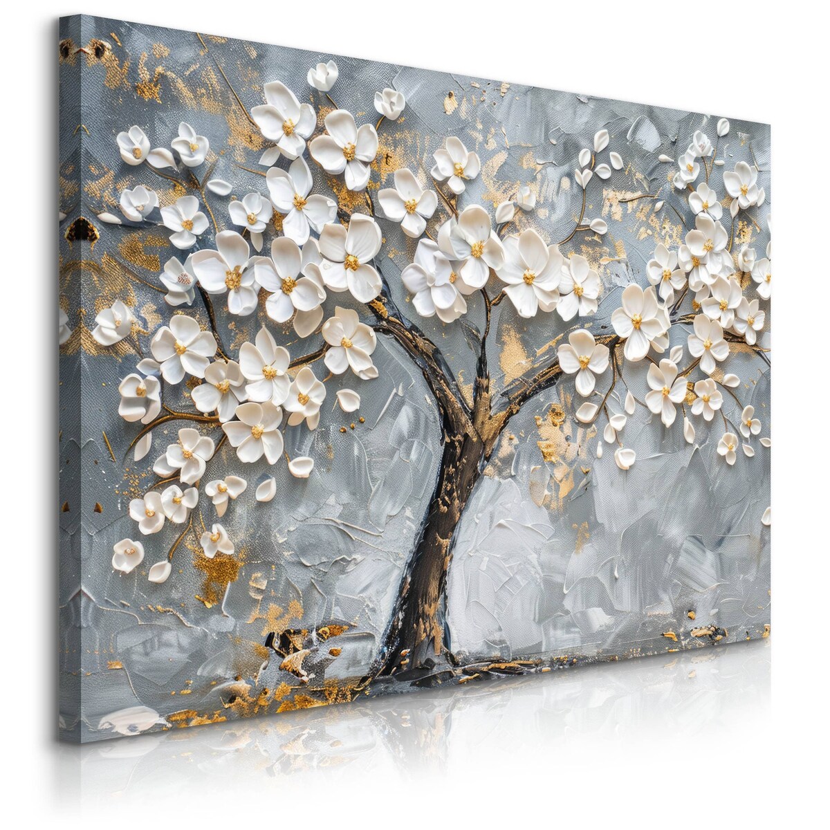 Obraz Na Płótnie Do Salonu Sypialni Białe Kwiaty Beton Abstrakcja 120x80cm