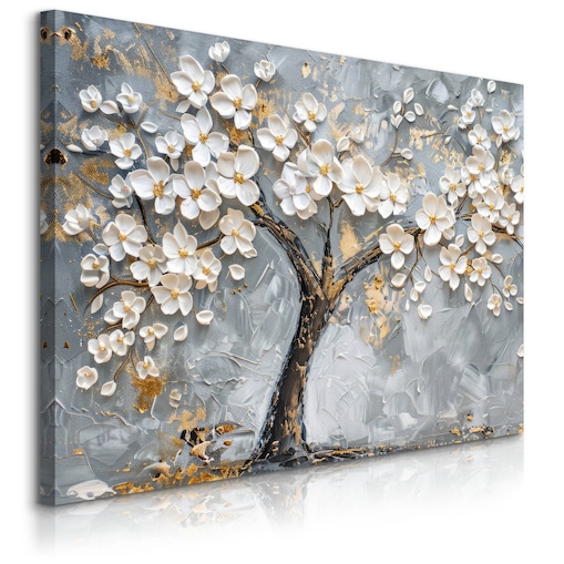 Obraz Na Płótnie Do Salonu Sypialni Białe Kwiaty Beton Abstrakcja 120x80cm