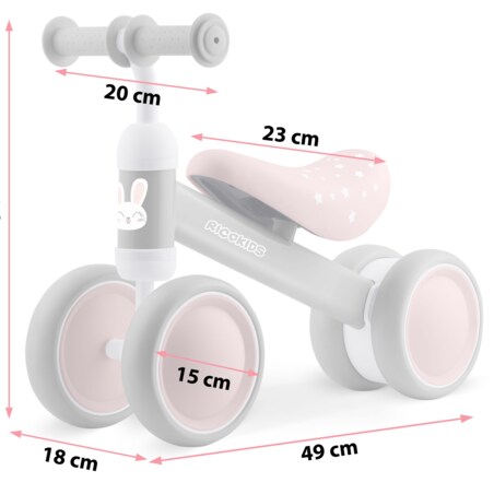 Rowerek biegowy trójkołowy jeździk dla dzieci lekki Ricokids szaro-różowy