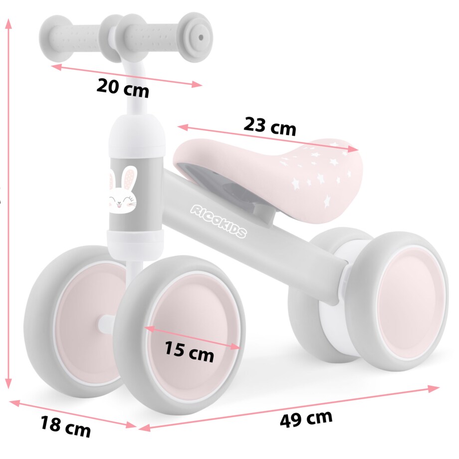 Rowerek biegowy trójkołowy jeździk dla dzieci lekki Ricokids szaro-różowy