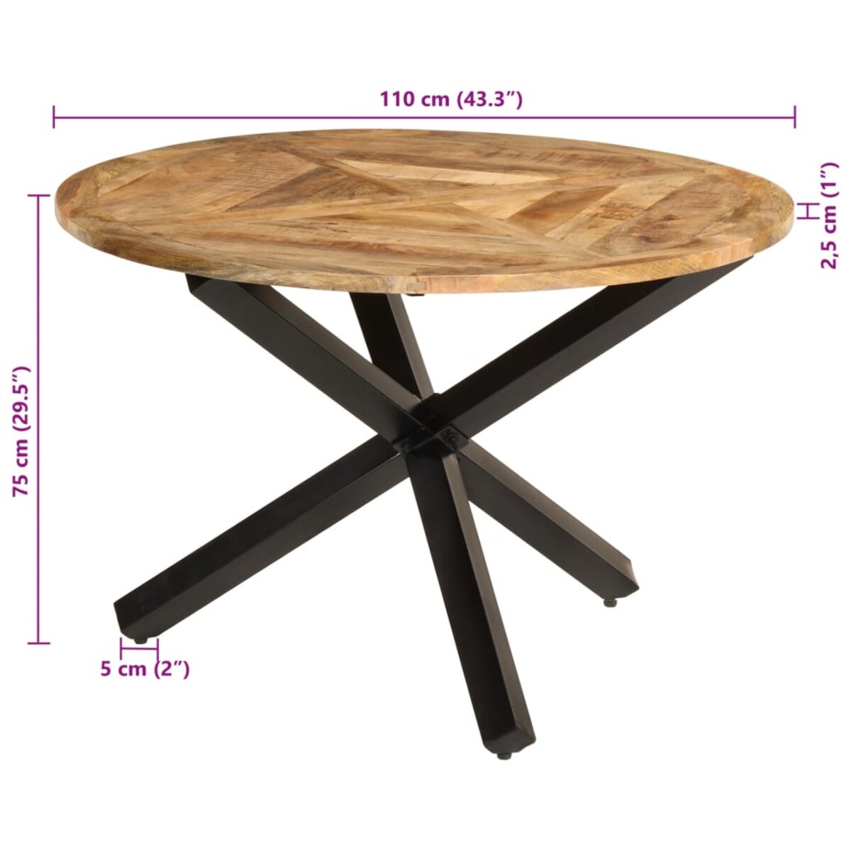 vidaXL Stół do jadalni, Ø110x75 cm, surowe drewno mango