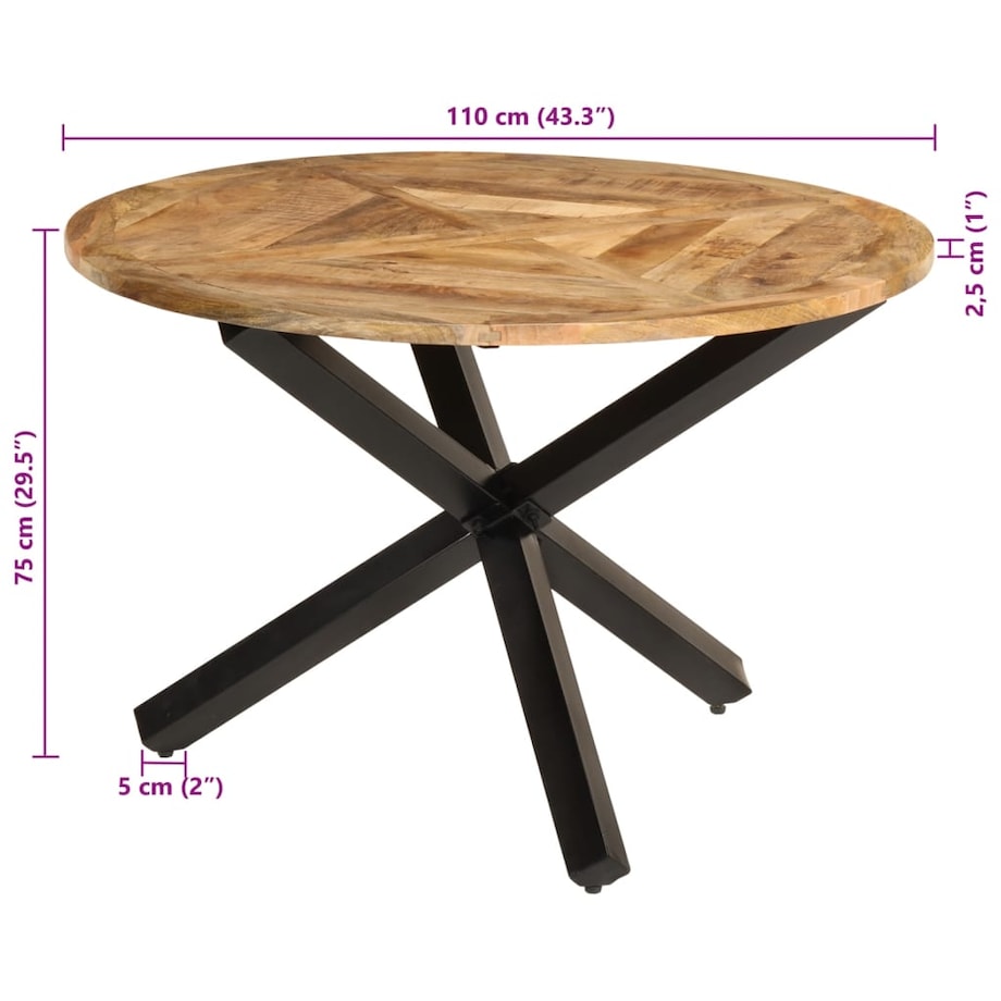 vidaXL Stół do jadalni, Ø110x75 cm, surowe drewno mango