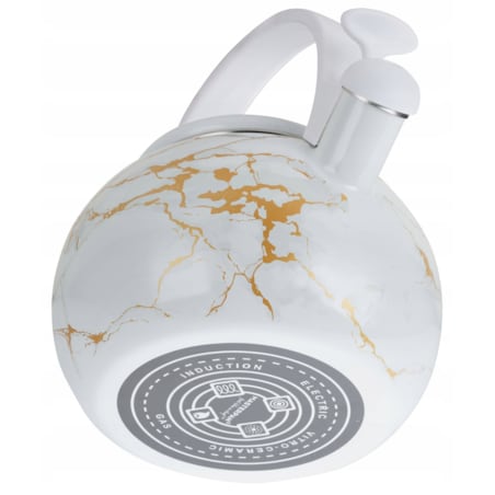 Czajnik Emaliowany Retro 2.2L Z Gwizdkiem Biały Stal Węglowa Indukcja Gaz