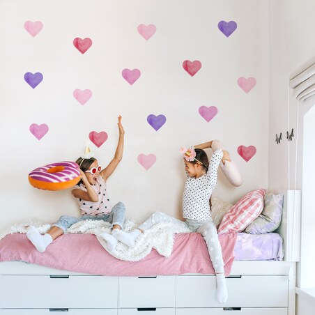 Naklejki Ścienne Dla Dzieci Akwarelowe SERCA Różowe Serduszka ZESTAW