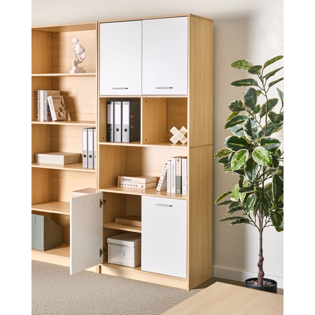 Regał 4-drzwiowy ZEHNA Jasny brąz/ biały