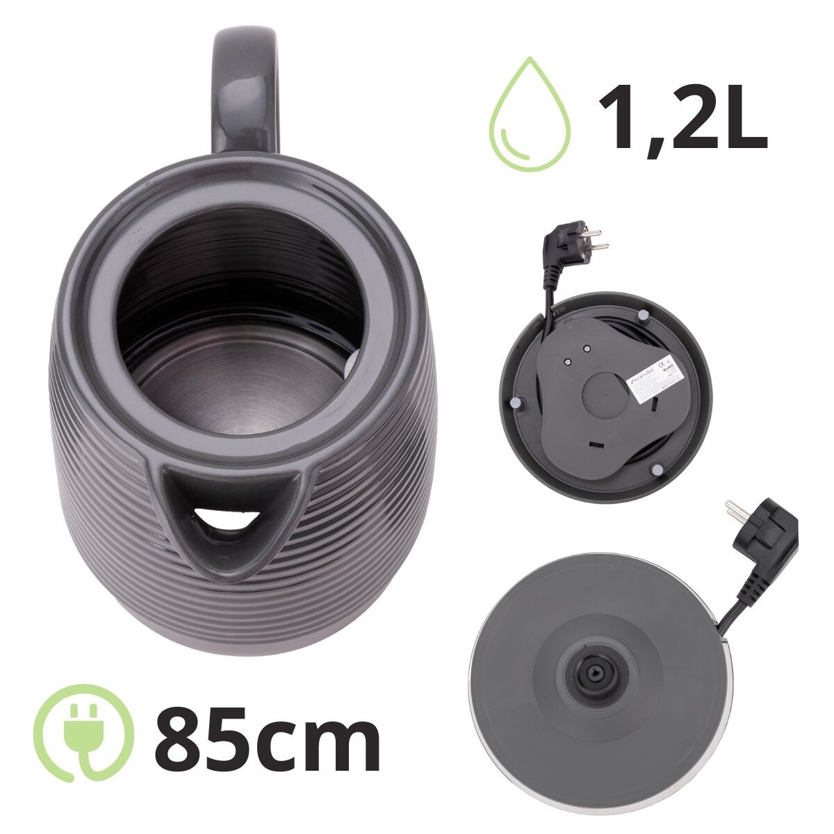 Czajnik elektryczny bezprzewodowy ceramiczny 1200W 1.2L czarny KAMILLE
