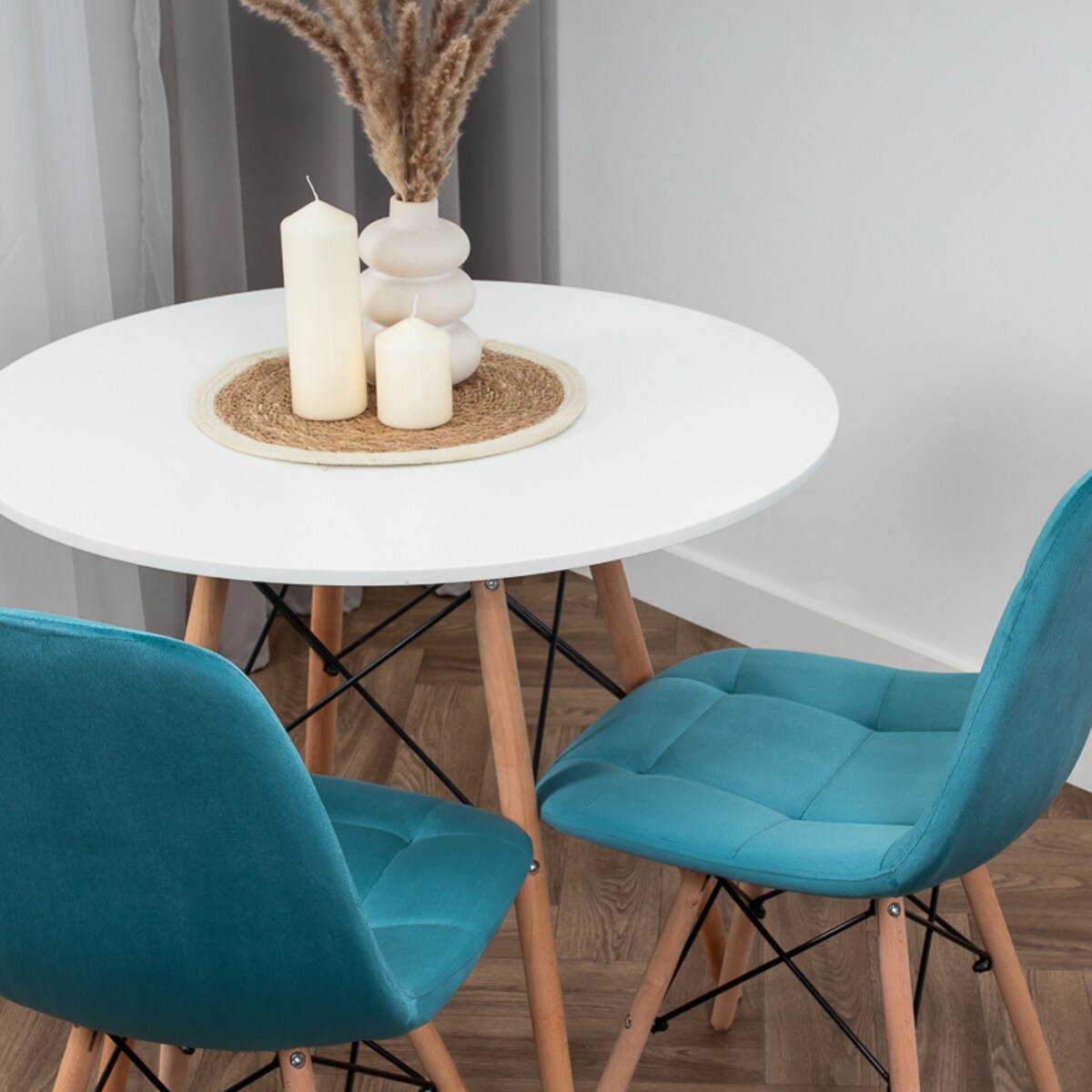 Krzesło tapicerowane skandynawskie nowoczesne welurowe turkusowe