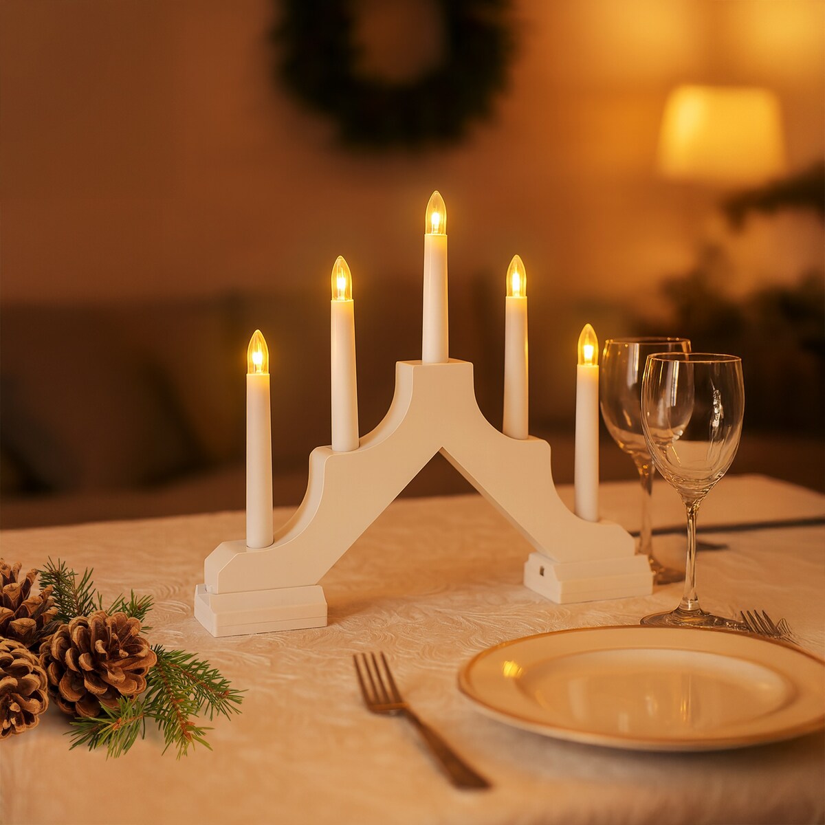 Świecznik 5 LED świąteczny LATARENKA na boże narodzenie TIMER baterie JUMI