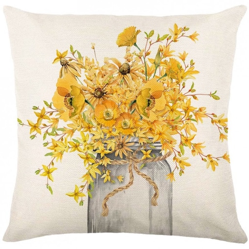 Lniana poszewka na poduszkę 45 x 45 cm z nadrukiem BUKIET KWIATÓW POD237