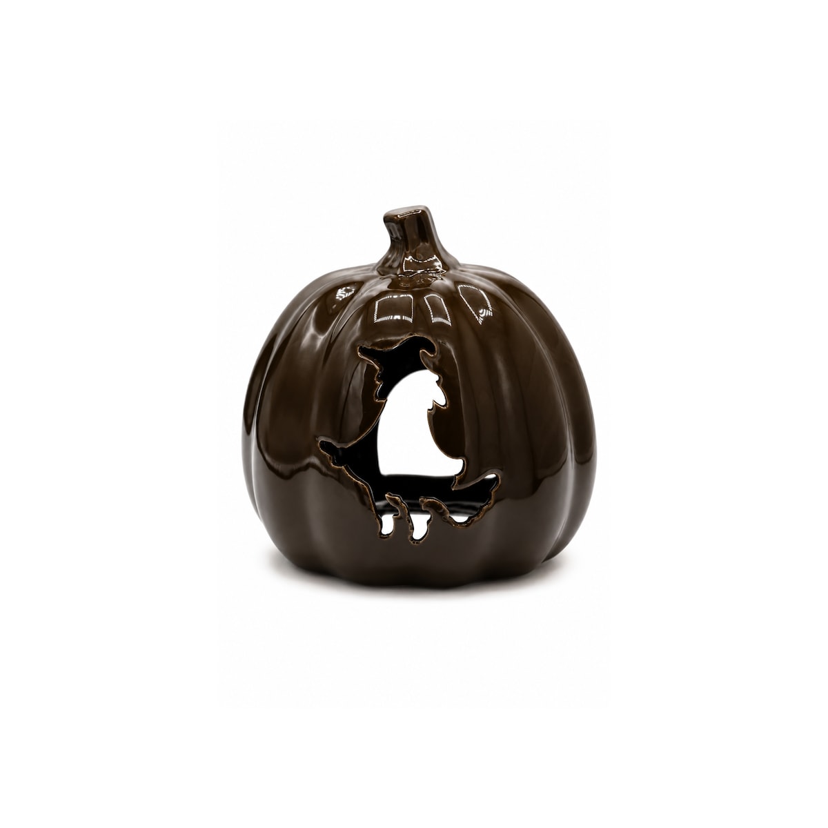 Ceramiczny czekoladowy świecznik 18,5x16,5x19,5 cm Dynia z czarownicą