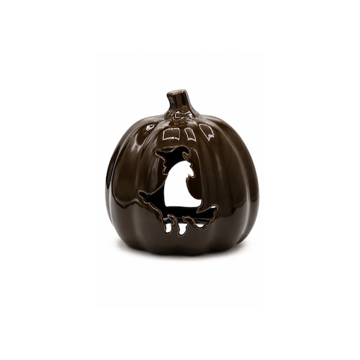 Ceramiczny czekoladowy świecznik 18,5x16,5x19,5 cm Dynia z czarownicą