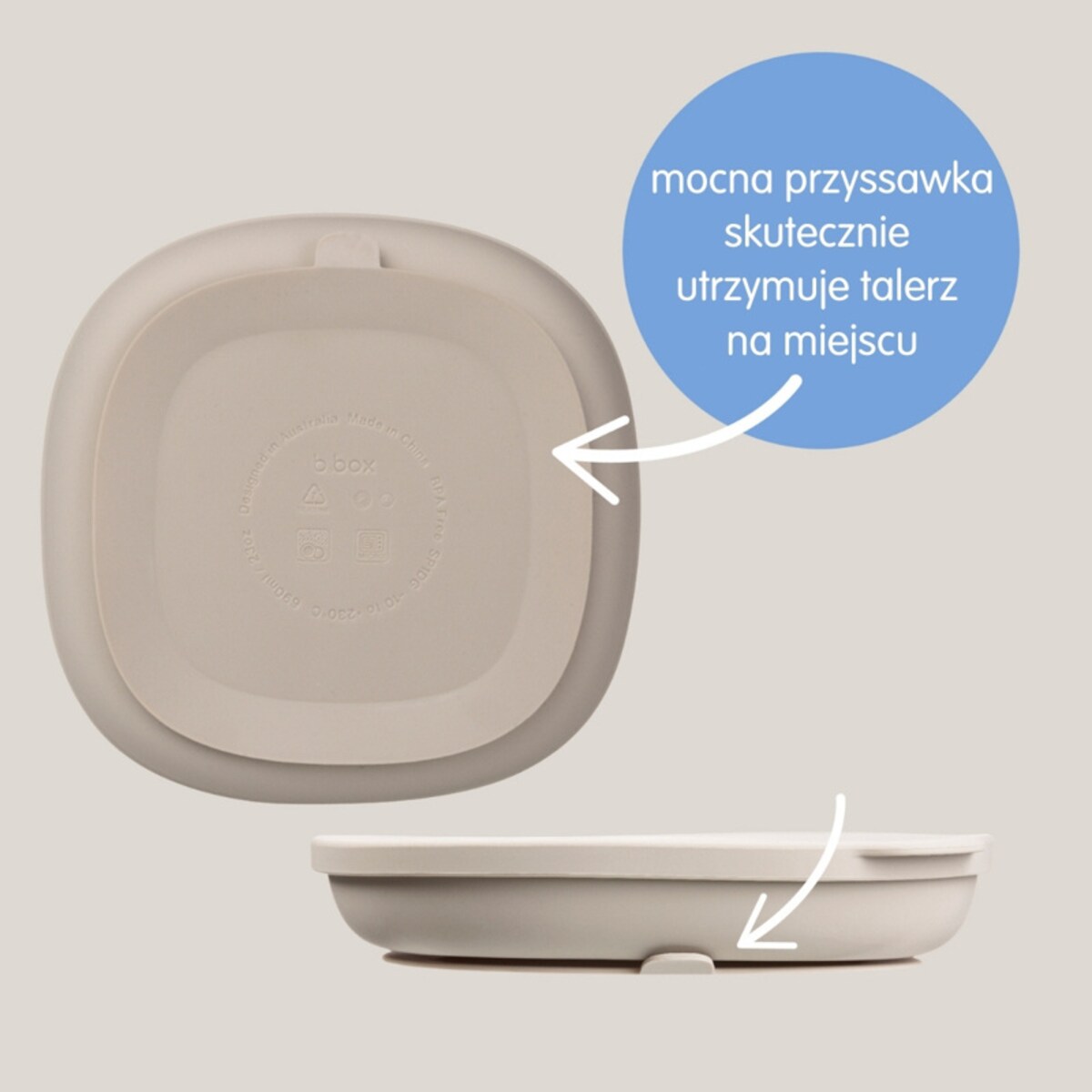 Talerzyk trójdzielny z przyssawką i przykrywką dla dzieci 6m+ silikonowy szałwiowy b.box