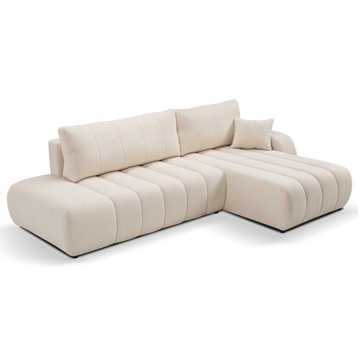 Narożnik z funkcją spania ALOO, prawostronny, tkanina boucle-kremowa