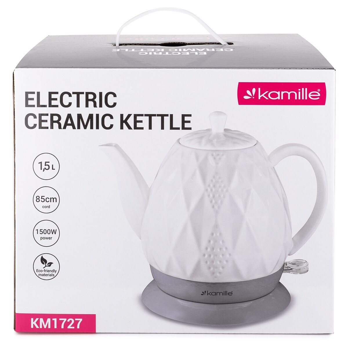 Czajnik imbryk elektryczny bezprzewodowy ceramiczny biały 1.5L KAMILLE