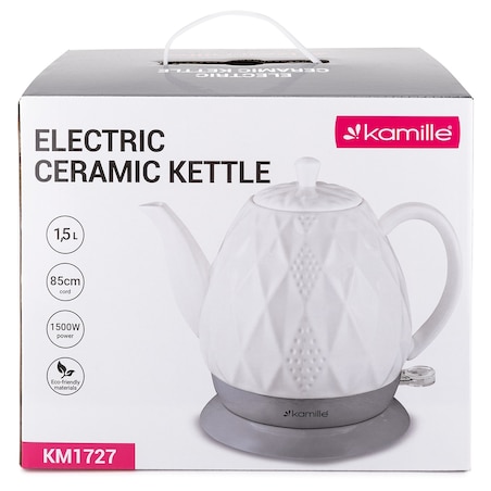 Czajnik imbryk elektryczny bezprzewodowy ceramiczny biały 1.5L KAMILLE
