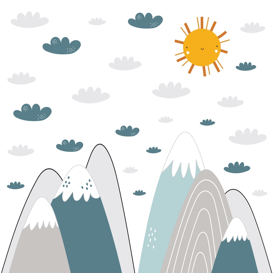 NAKLEJKI ŚCIENNE DLA DZIECI NIEBIESKIE GÓRY CHMURKI SŁOŃCE ZESTAW